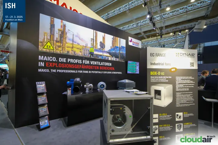 Dynair BOX-D EC box fan with open panel at the Maico ATEX fan wall