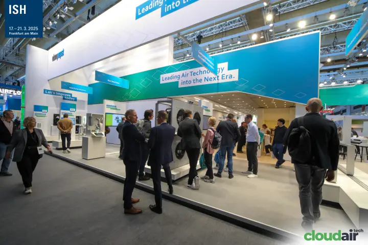 ebm-papst heat pump fan unit under the Next Era slogan at ISH 2025