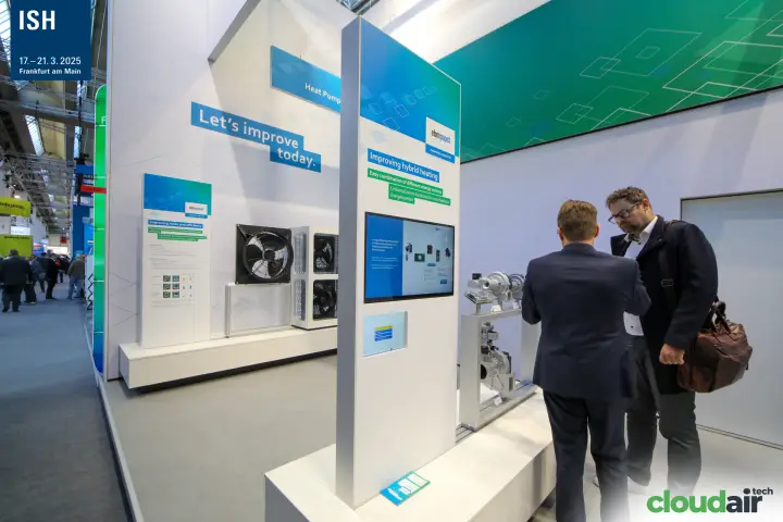 ebm-papst hybrid heating exhibit with gas blowers and heat pump fans at ISH 2025