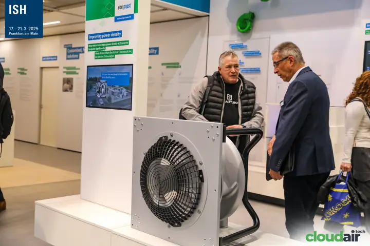 ebm-papst plug fan under the "Improving power density" panel at ISH 2025