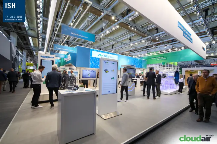 ebm-papst stand with NEXAIRA digital platform and light installation at ISH 2025