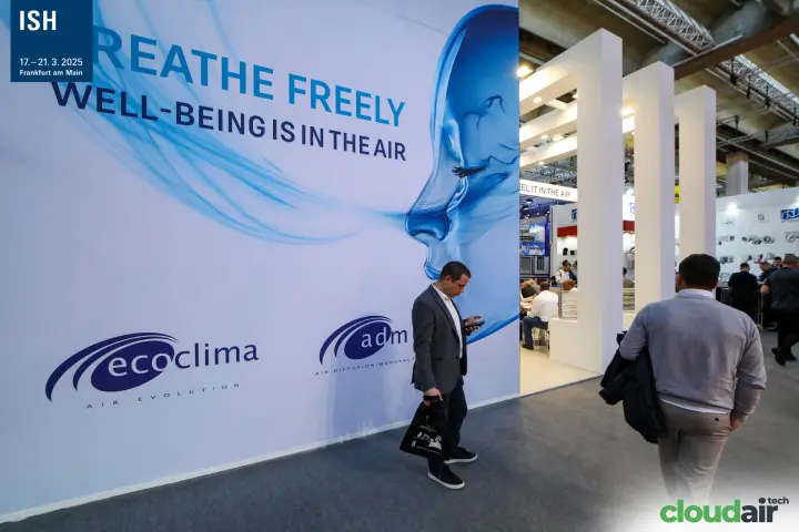 Ecoclima and adm logos on the BREATHE FREELY wall at ISH 2025
