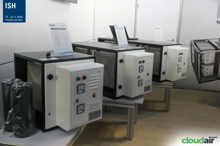 EMSA horeca filter units lined up on display tables at ISH 2025