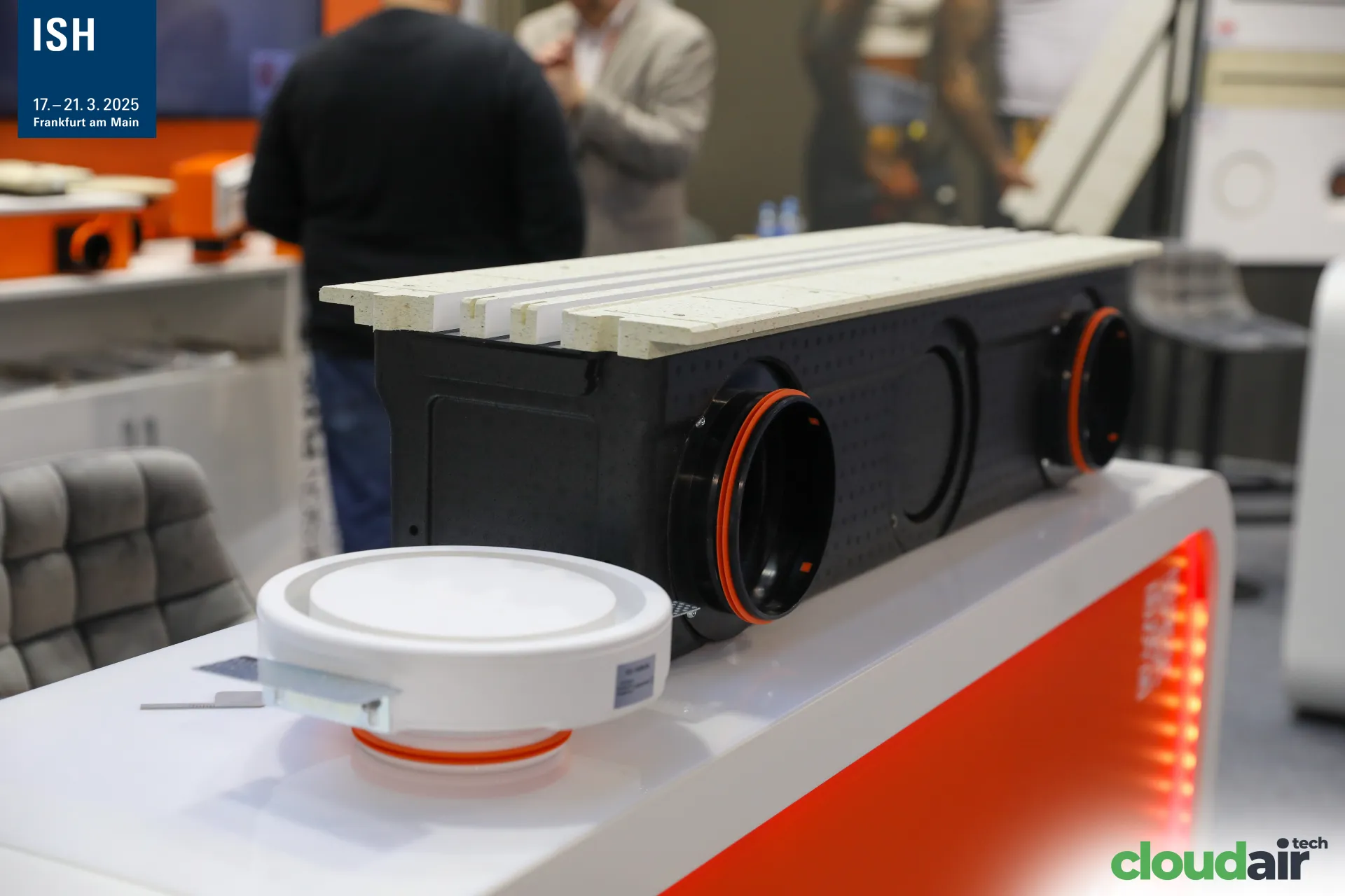 Ergovent black plenum with hidden slot diffuser and round valve at ISH 2025