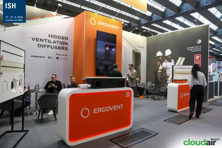 Ergovent stand promoting hidden ventilation diffusers at ISH 2025