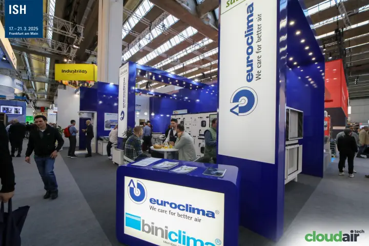 Euroclima and Biniclima illuminated counter at the stand entrance at ISH 2025