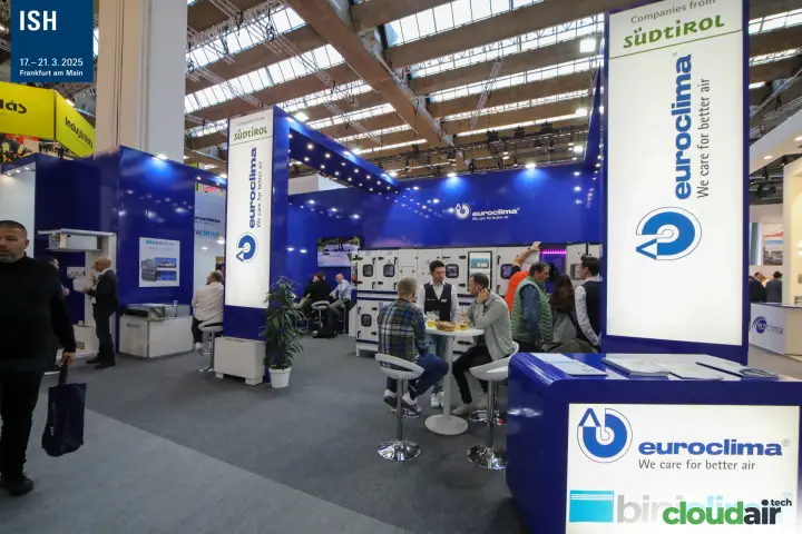 Euroclima stand with air handling units and Südtirol branding at ISH 2025
