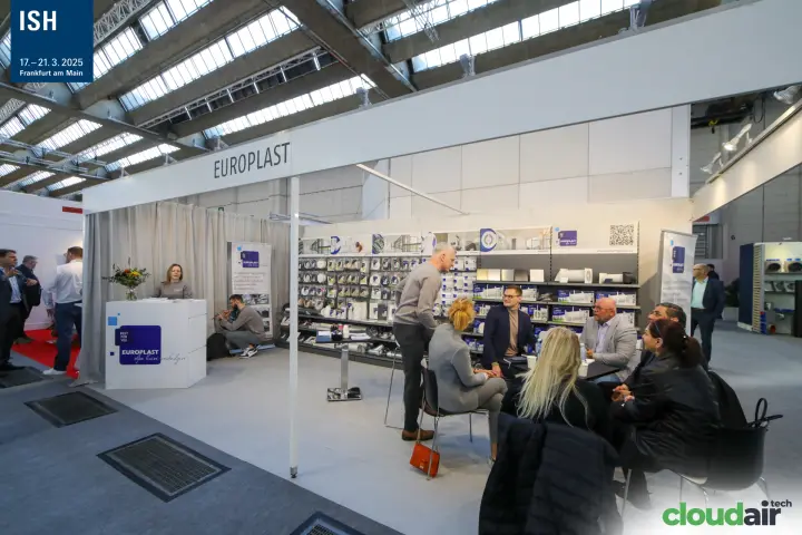 Europlast stand with shelves of ventilation grilles and plastic fittings