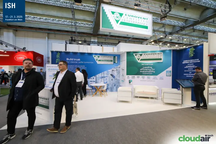 Eurovent stand with 'Leading efficiency for sustainability' wall at ISH 2025