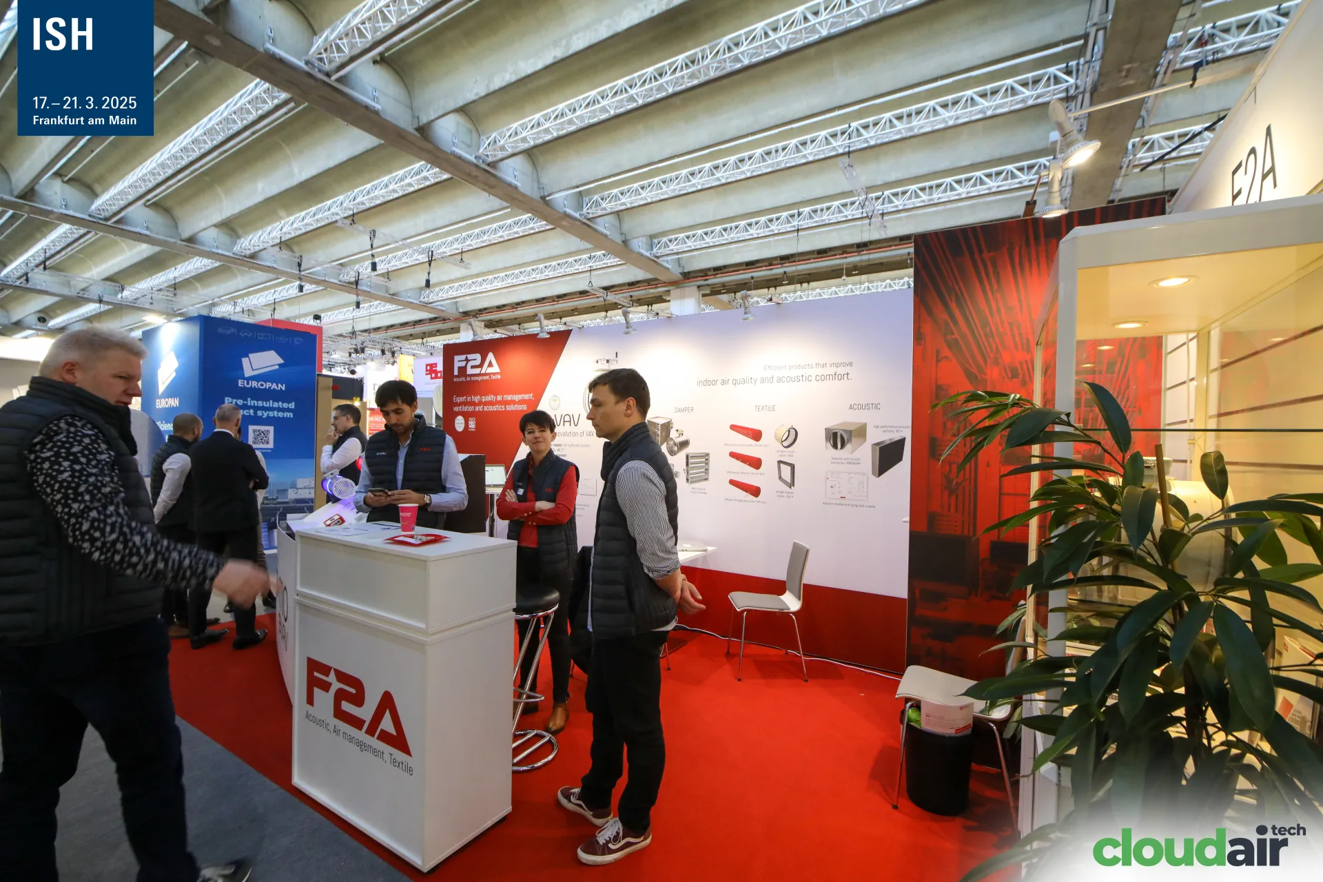 F2A stand on red carpet with damper, textile and acoustic products at ISH 2025