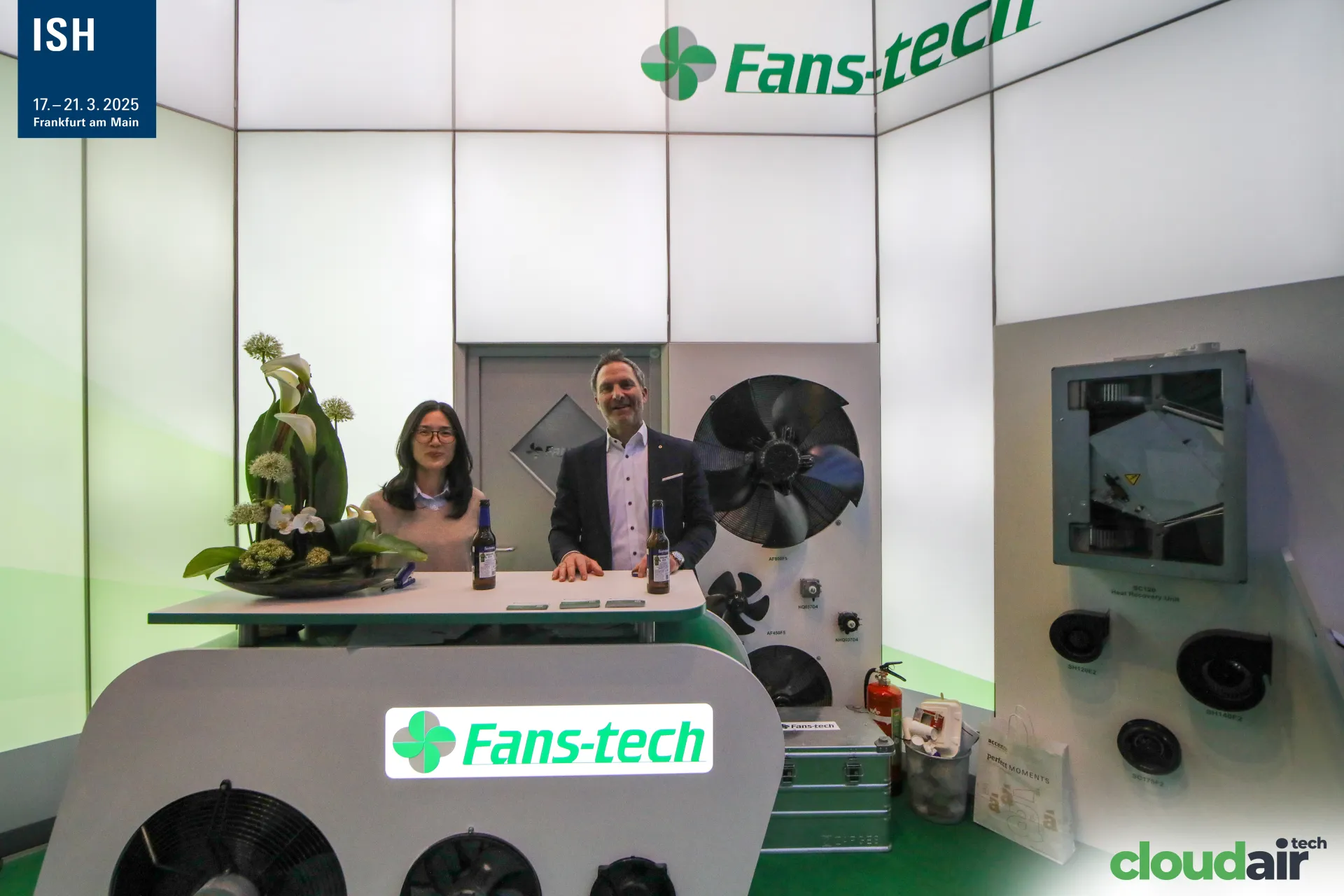 Fans-tech counter with built-in axial fans and an opened heat recovery unit at ISH 2025