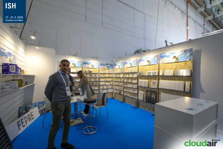 Fepre stand with walls of plastic and metal ventilation grilles at ISH 2025