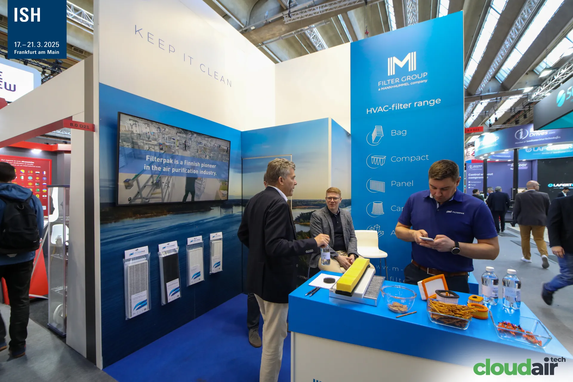 Filterpak HVAC filter range display with bag, compact and panel filters at ISH 2025