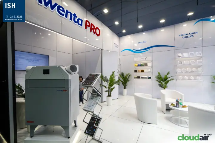 Floor-standing Awenta PRO ventilation unit under the red PRO lettering