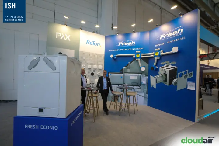 Fresh Econiq ventilation unit in front of the Fresh, PAX and ReTon stand at ISH 2025
