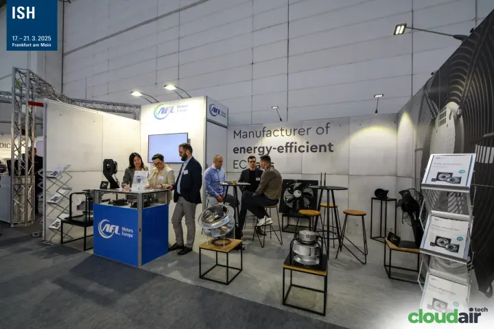 Full view of the AFL Motors Europe stand and its fan displays at ISH 2025