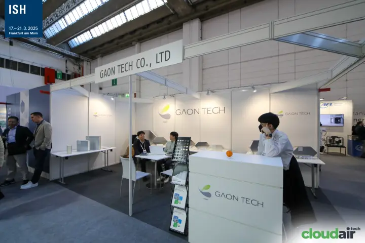 Gaon Tech shell-scheme stand with hexagonal heat exchanger cores at ISH 2025