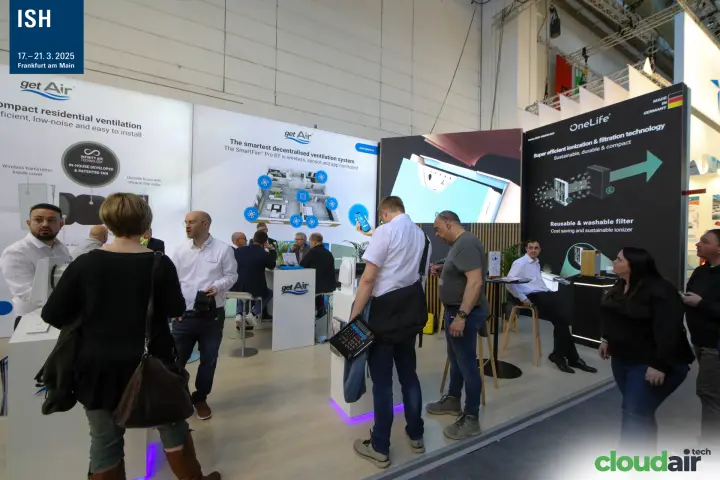 getAir decentralised ventilation and OneLife ionisation filter displays at ISH 2025