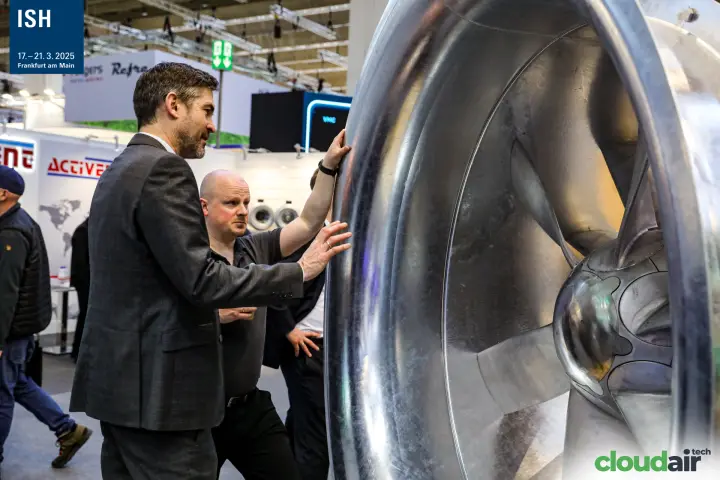 Hands-on look at the inlet of an oversized Novenco axial fan at ISH 2025