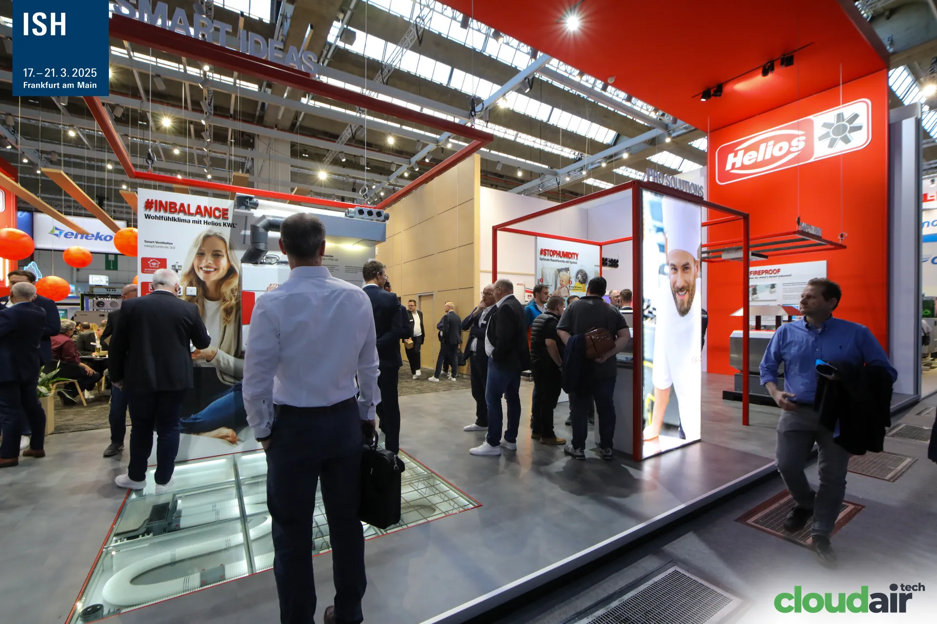 Helios #INBALANCE ventilation display and glass floor with ducting at ISH 2025