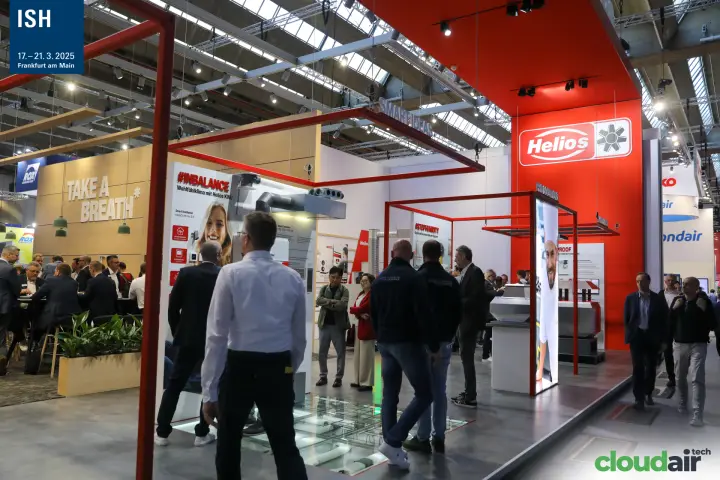 Helios stand with red frames, #INBALANCE wall and glass floor at ISH 2025