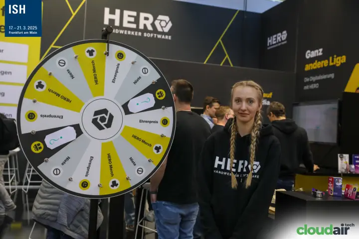 HERO Handwerker Software stand with a prize wheel at ISH 2025