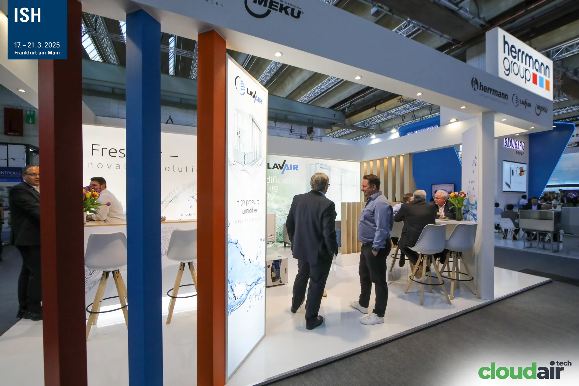 Herrmann Group stand with Lavair high-pressure humidifier lightbox at ISH 2025