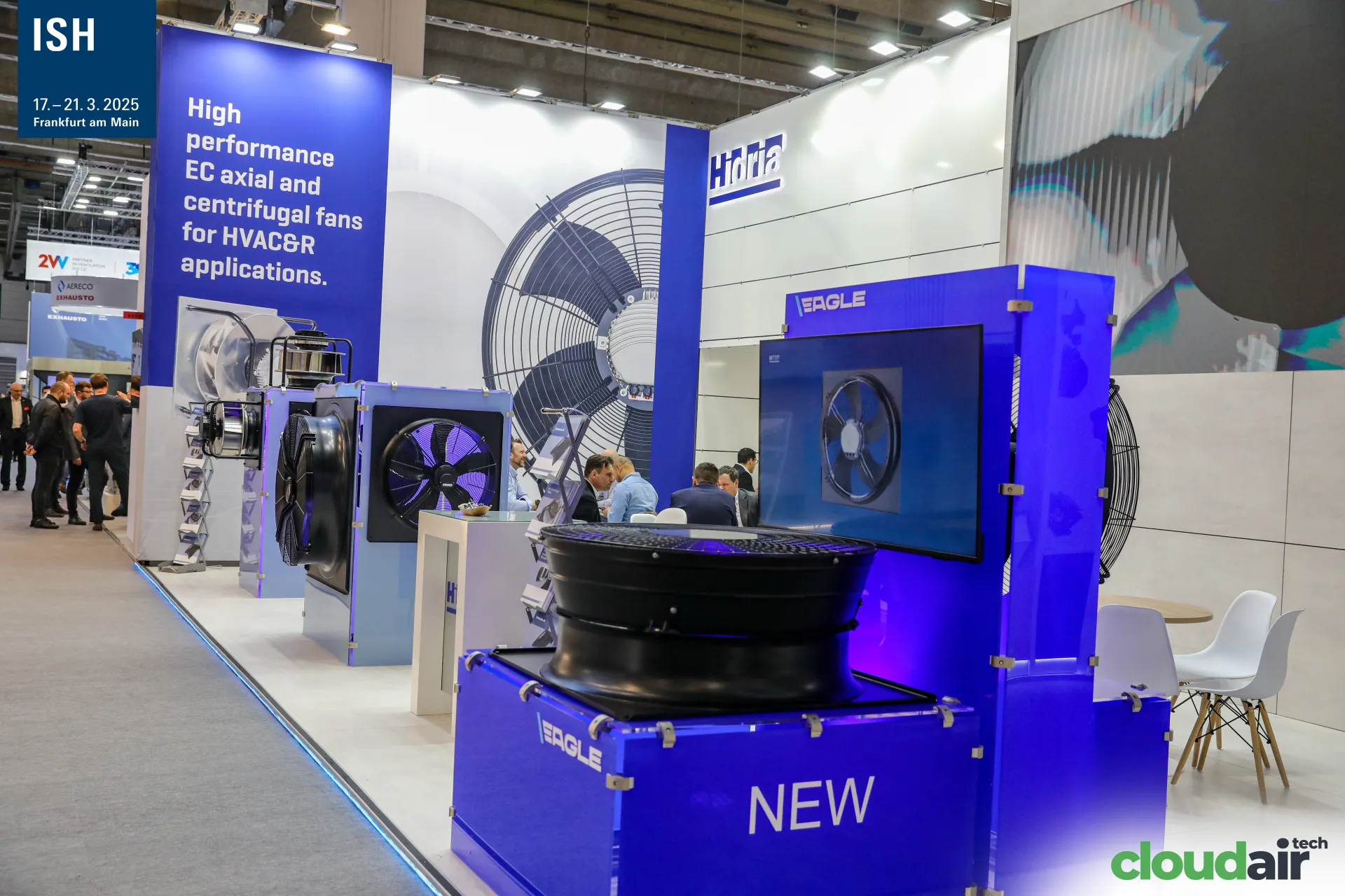 Hidria stand with EC axial and centrifugal fans and new EAGLE fan at ISH 2025