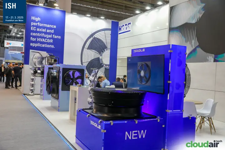 Hidria stand with EC axial and centrifugal fans and new EAGLE fan at ISH 2025