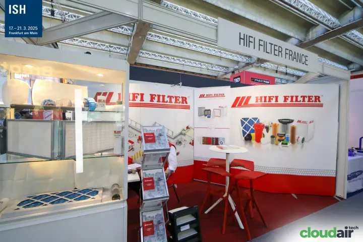 HIFI Filter France stand with panel filters and filter cartridges at ISH 2025
