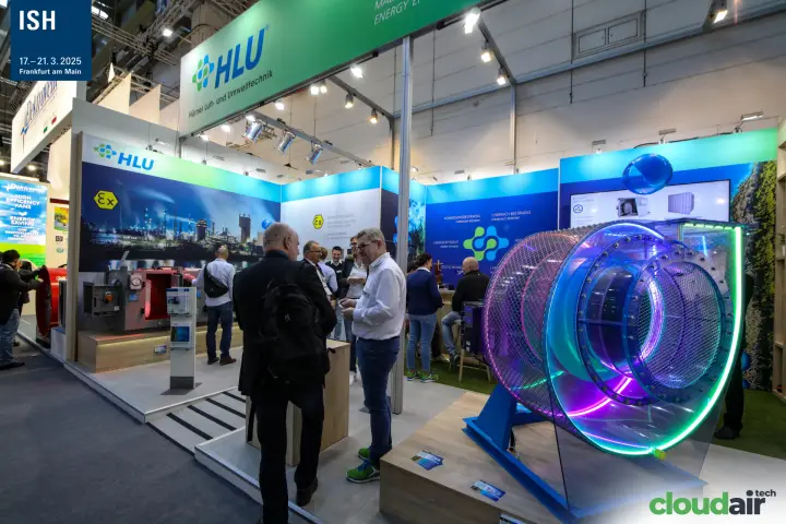 HLU Hürner Luft- und Umwelttechnik stand with a transparent lit fan