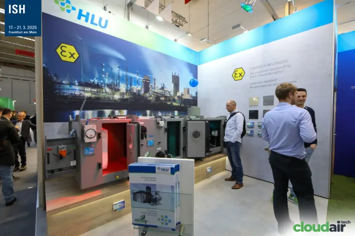 HLU plastic air handling units with open doors and brochure at ISH 2025
