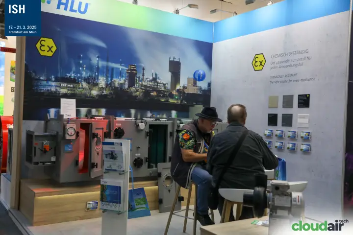 HLU stand with plastic air handling units and chemical-resistance wall at ISH 2025
