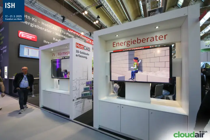 Hottgenroth Energieberater and HottCAD demo pods with screens at ISH 2025