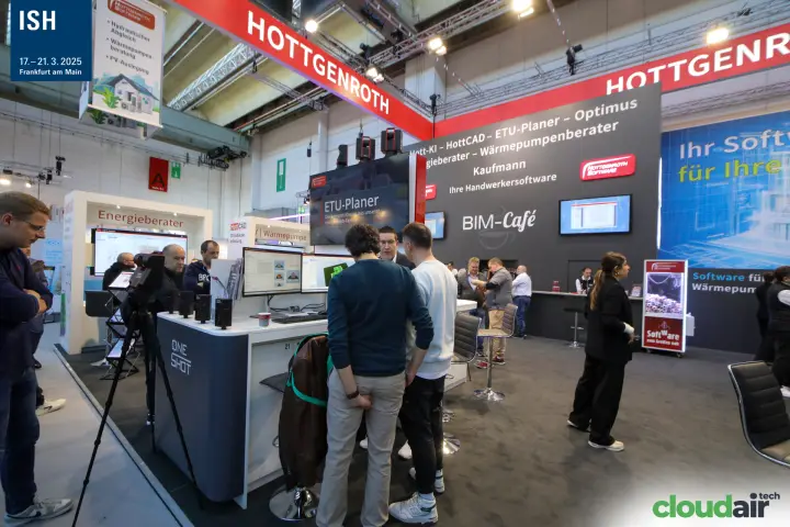 Hottgenroth Software stand with ETU-Planer screen and BIM-Café counter at ISH 2025