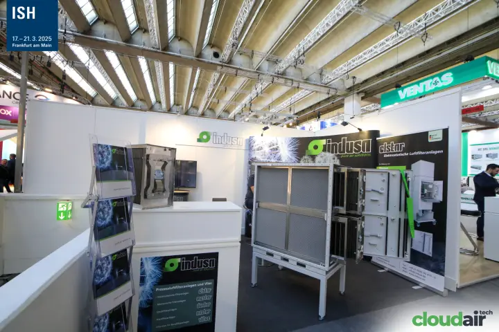 Indusa electrostatic air filter unit shown with its doors open at ISH 2025