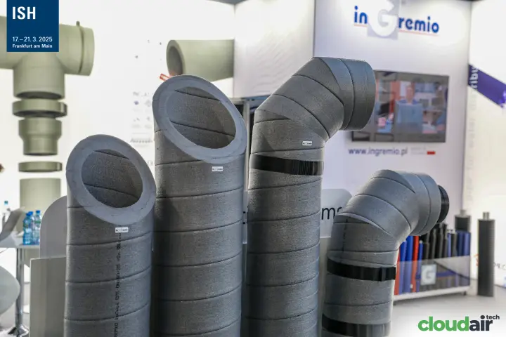 inGremio insulated foam ducts and bends with a video screen behind at ISH 2025