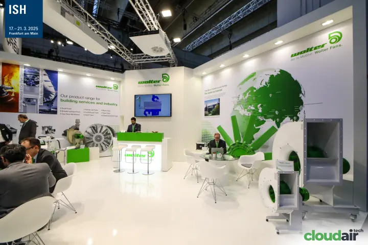 Inside the Wolter stand with illuminated counter and globe wall