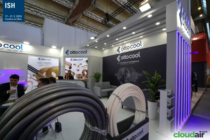 Insulated pipe coils in front of the Ottocool lounge at ISH 2025