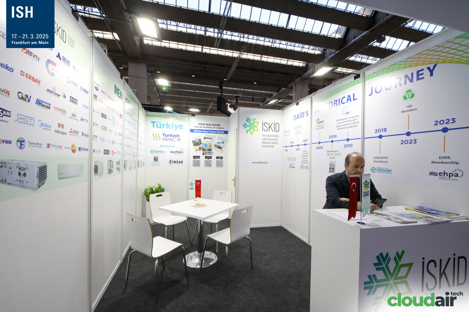 İSKİD association stand with member logos and "HISTORICAL JOURNEY" timeline at ISH 2025
