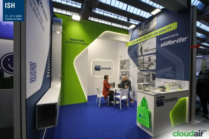 Isocanale stand presenting pre-insulated ductwork by Stiferite at ISH 2025