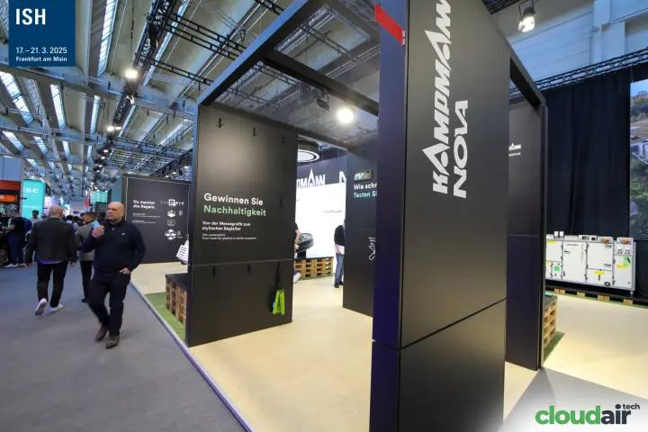 Kampmann NOVA pillar and "Gewinnen Sie Nachhaltigkeit" wall at ISH 2025