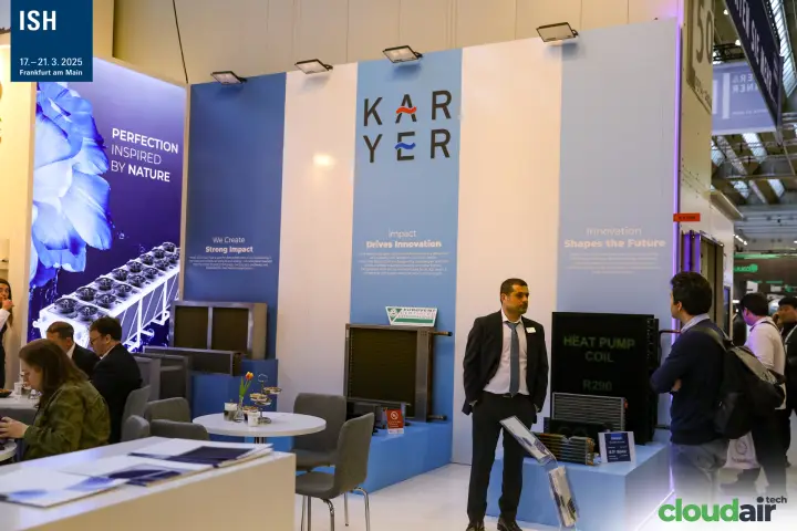 Karyer heat exchanger coils with R290 heat pump coil and Eurovent badge at ISH 2025