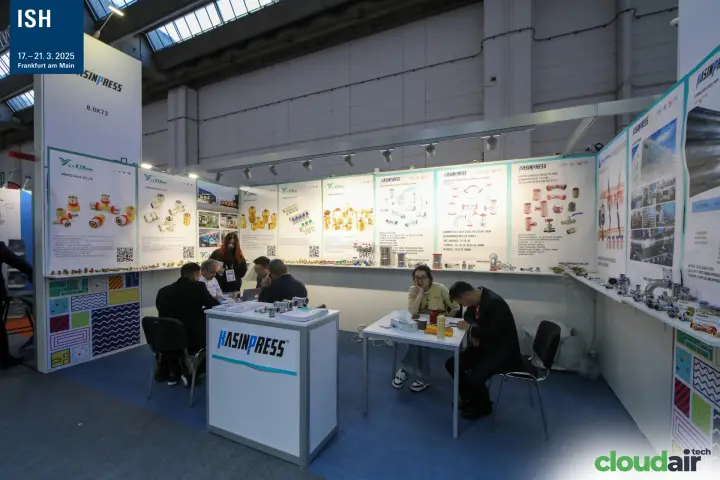Kasinpress stand 8.0K72 with press fittings and brass valve posters