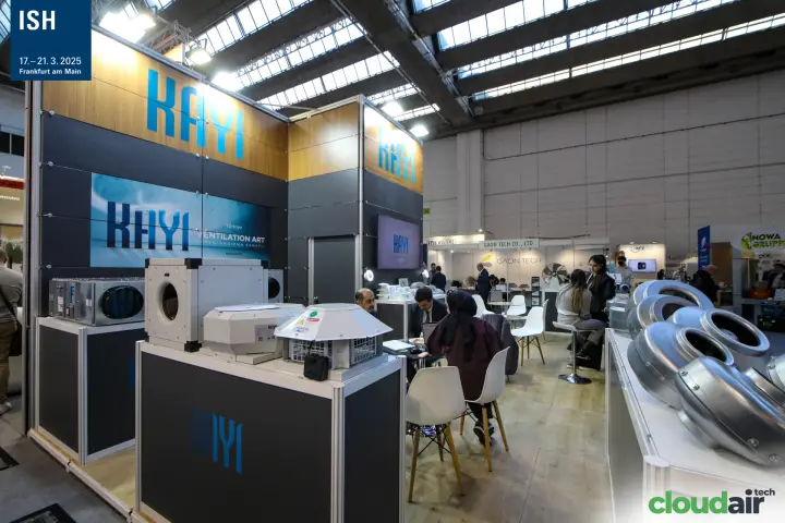 Kayi "Ventilation Art" stand with roof fans and inline duct fans at ISH 2025