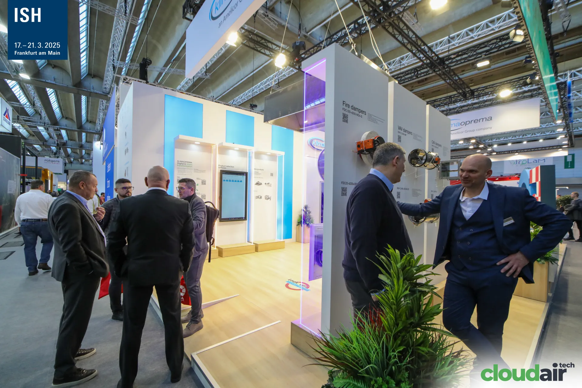 Klimaoprema damper columns and product selection software display at ISH 2025