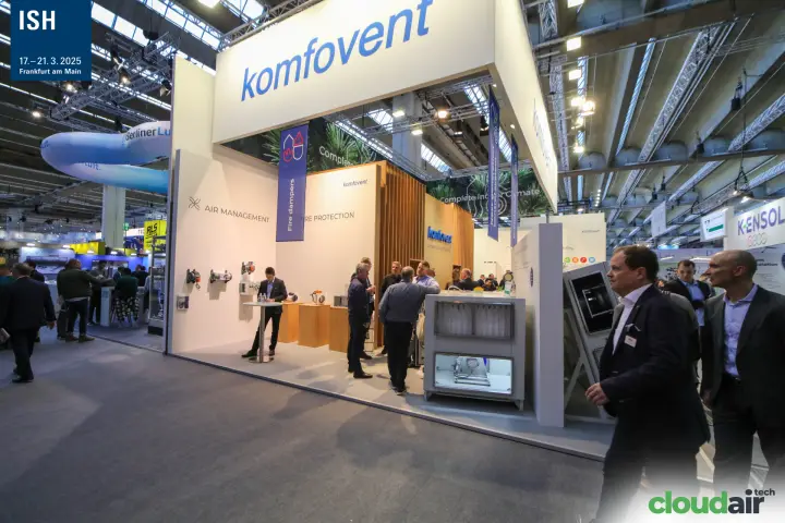 Komfovent fire dampers and air management section at the stand front at ISH 2025