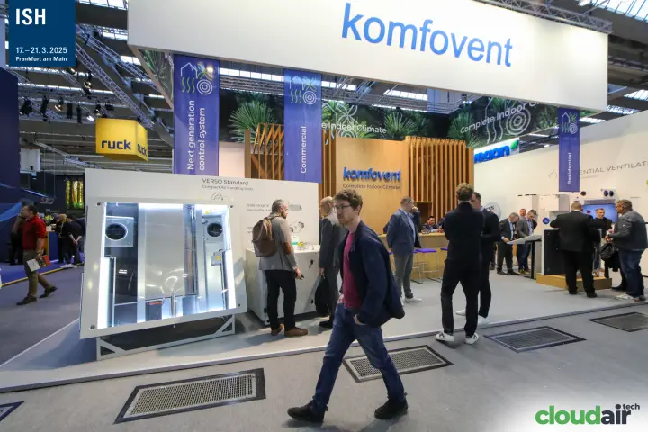 Komfovent VERSO Standard compact AHU shown as a lit cutaway at ISH 2025