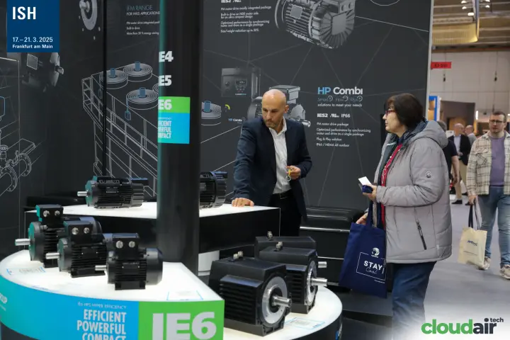 Lafert stand with IE6 motors and HP Combi wall graphics at ISH 2025