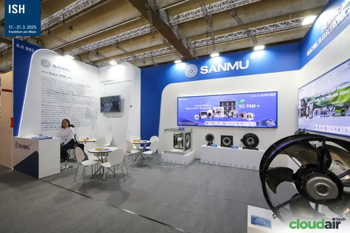 Large EC axial fan in front of the Sanmu fan display